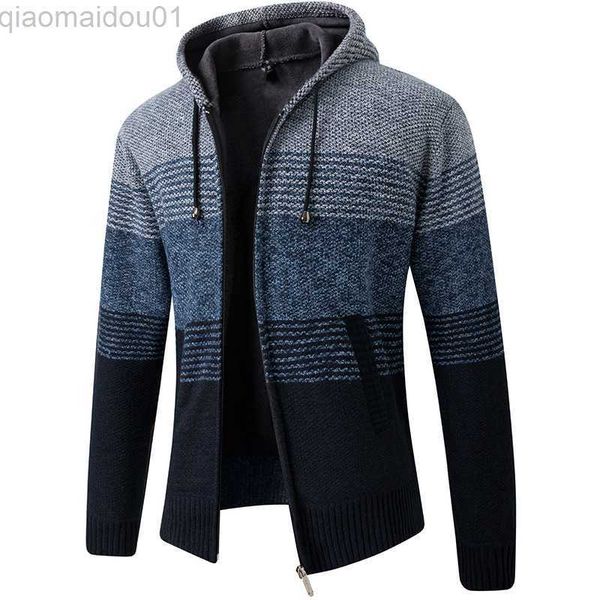 

men's jackets autumn winter men's hooded sweater jacket warm cashmere casual wool zipper slim fleece cardigan men coat knitwear sw, Black;brown