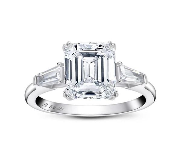 

emerald cut engagement for women 3stone wedding 925 sterling silver promise ring6456523, Slivery;golden