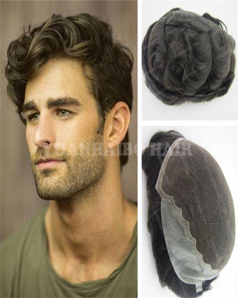 

8a grade natural black virgin brazilian human hair loose wave q6 base men toupee 2322344
