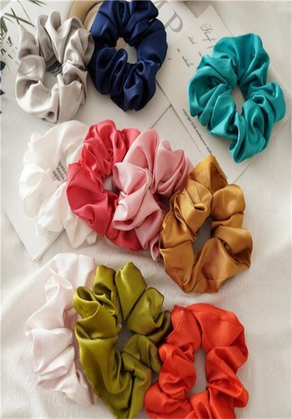 

pure silk elastic scrunchie for girls candy color princess hairbands children elastic ponytail holder designer women headbands 3196014099, Slivery;white