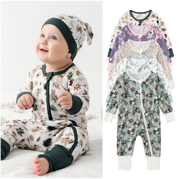

rompers bamboo fiber baby zippered romper printed boy girl clothes born bodysuit onesie clothing 230720, Blue