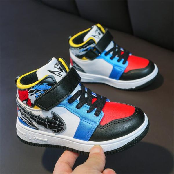 

children's casual shoes new spring and autumn boys' high board shoes middle and large children's leather shoes children', Black