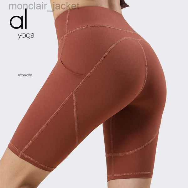 

desginer alos yoga shorts sports fitness shorts side pockets high waist moisture wicking running outdoor leggings, White;black
