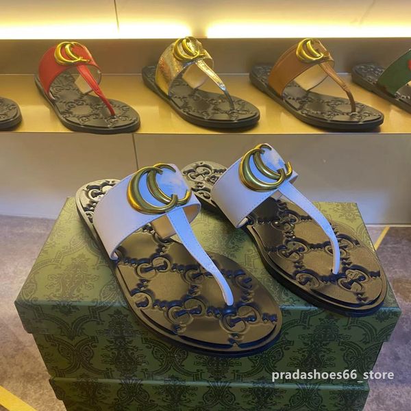 

2023 paris women sandals metal buckle buckle women slippers luxury brands flat heel fashion designer new ladies shoes gg flip flops, Black