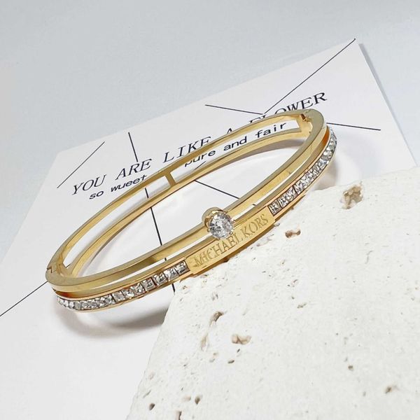 

2023 new trendy star diamond steel bracelet for women's light luxury simple double layer colorless ins small handicrafts, Golden;silver