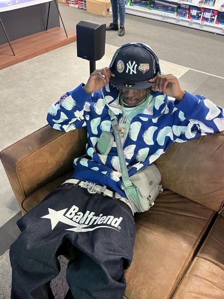 

mens jeans y2k badfriend hip hop letter printed black pants men women fashion casual rock wide foot baggy trouser streetwear 230720, Blue