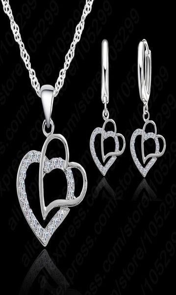 

new arrival double heart 925 jewelry sets austrian crystal set women pendant jewelry set for women wedding3106987, Silver