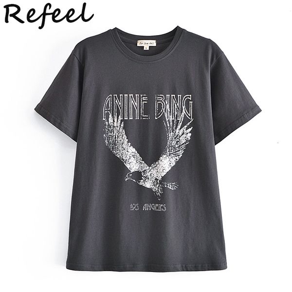

women's tshirt refeel summer tshirt long tees for girls cute designer cotton short sleeve cartoon loose oneck female chic vestidos 230, White