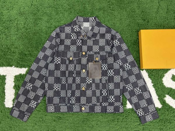 

designer men's denim jacket casual loose fitting jacket classic washed distorted damier jacket autumn sun protection jacket top, Black;brown