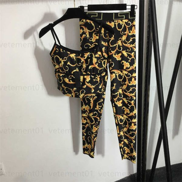 

tracksuits yoga sport wear women two piece set vintage floral printed sheath camisole webbing elastic waist slim fit sweatpants lady everyda