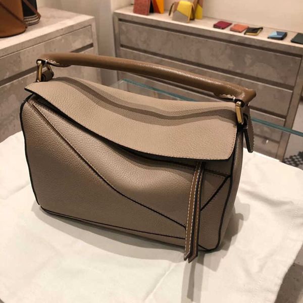 

bag 2023 new fashion xi mengyao same geometric bag stitching leather women's cross-body handbag pillow