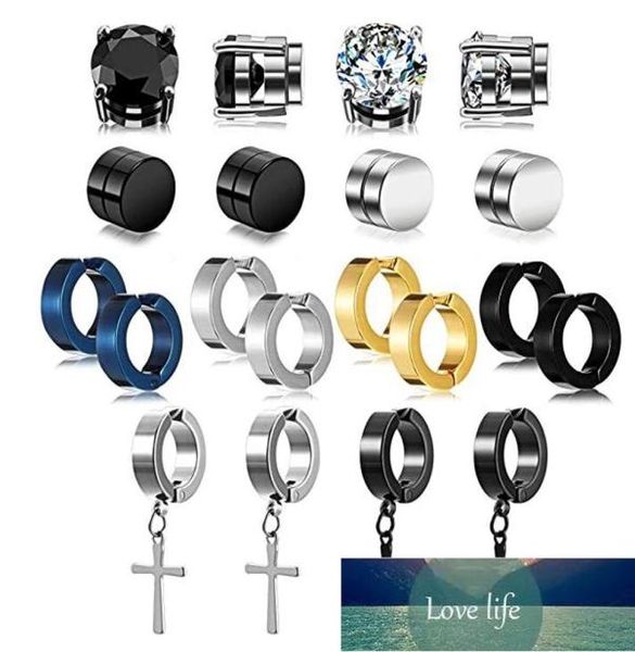 

2pcs punk mens strong magnet magnetic ear stud set non piercing earrings fake cross earrings gift for boyfriend lover jewelry8203673, Golden;silver