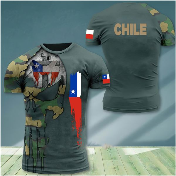 

men's t-shirts vintage chile t-shirt 3d print chilean flag shirt o neck men's veterans short sleeve tees oversized streetwear loos, White;black