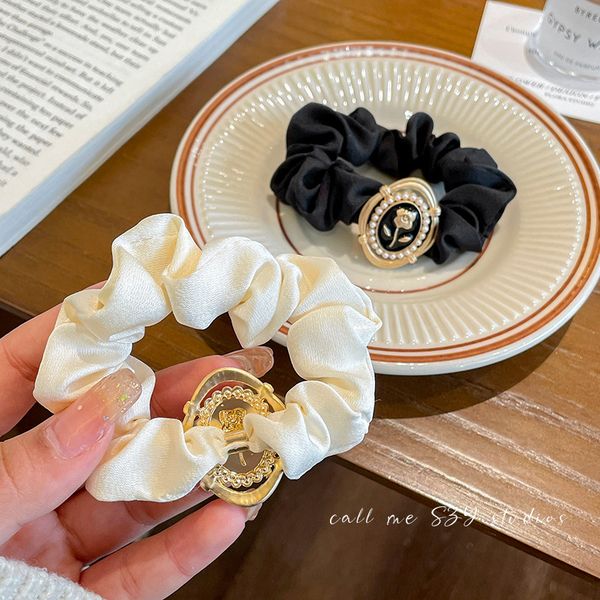 

fashion blogger designer jewelry french rose pig large intestine circle hair ring fabric loop women's versatile elastic band fs30, Golden;silver
