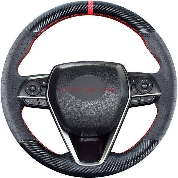 

diy stitching carbon fiber steering wheel cover for toyota rav4 avalon 2019-2021 camry 2018-21 corolla 2020-21 accessories1672