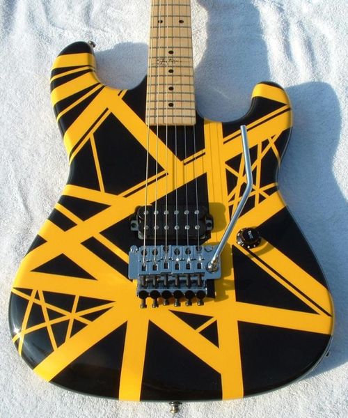 

custom kra wolf edward van halen 5150 yellow stripe black electric guitar floyd rose tremolo bridge maple neck fingerboard8024936