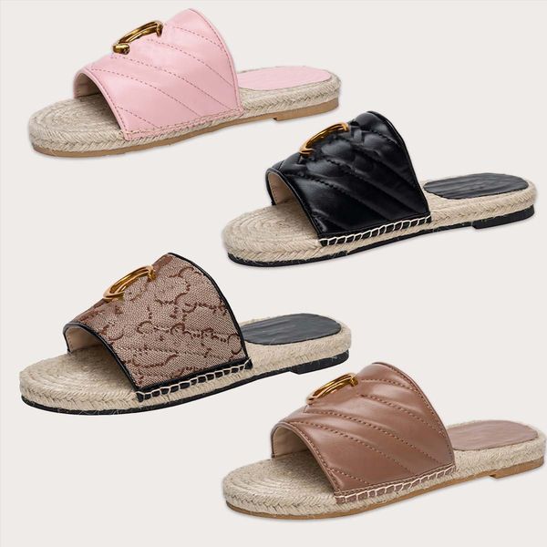 

brand shoes luxury slippers women's platform designer flat sandals fashion slipper straw woven shoes casual metallic slide sandal espad, Black