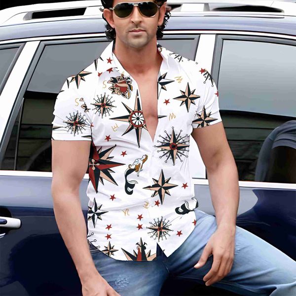 

men's casual shirts 2023 summer new men's short-sleeved shirt fashion trend 3d printing street leisure beach holiday party button, White;black