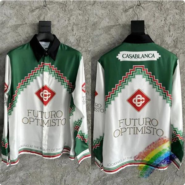 

2023ss shirts men women 1 quality silk green gradient patchwork color hawaii beach shirt, White;black