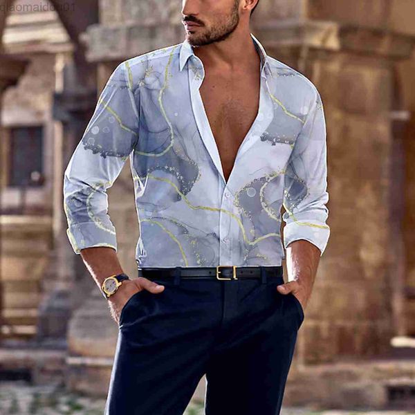 

men's casual shirts spring summer fashionable new long-sleeved hawaiian harajuku men's shirt hd 3d printing gilded line business c, White;black