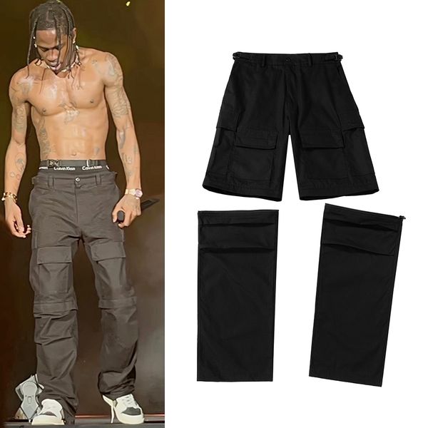 

knee shorts cargo pants for men black overalls streetwear baggy casual trousers