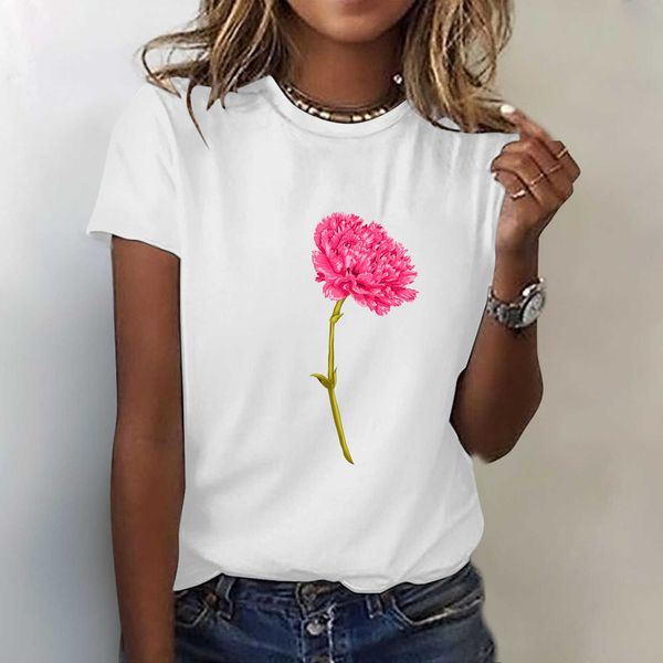 

new mother's day flower print t-shirt fashion simple girl, White