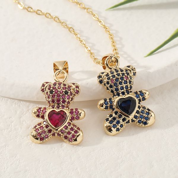 

Colorful Zircon Micro Pave Bear Necklace Jewelry for Women Gift