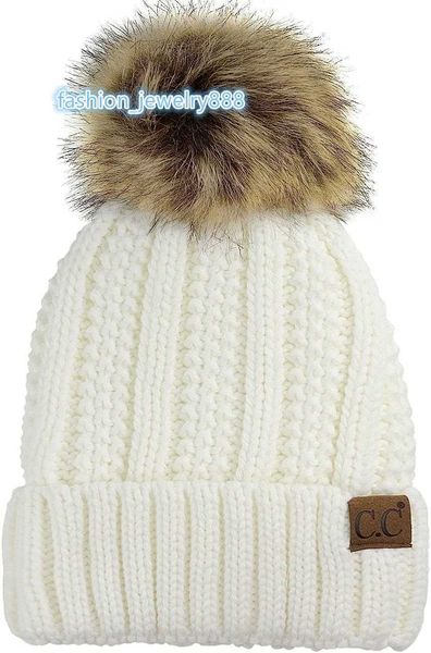 

beanies c. c-thick thick knitting faux plush wool ball lined with skull cap cuff brimless cap, Blue;gray