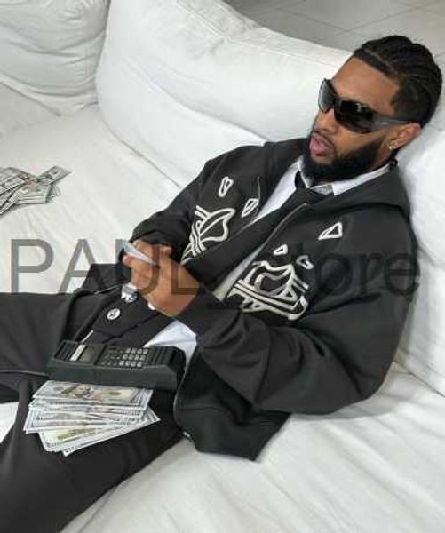 

men's hoodies sweatshirts spring and autumn new retro letter printing y2k personality zipper long sleeve loose high street trendy all-m, Black