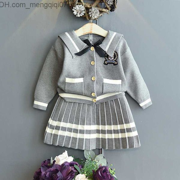 

clothing sets 2022 girls clothing set cardigan sweaters+skirts baby girl kids elegant 2pcs suits children autumn winter clothes knit set z23, White