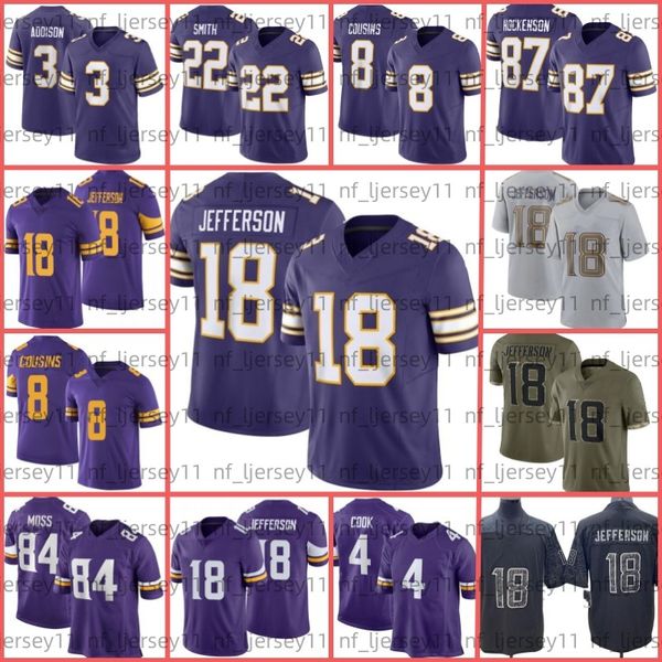 

18 justin jefferson jersey football minnesotas vikinges t.j. hockenson kirk cousins harrison smith alexander mattison randy moss lewis cine, Black;red