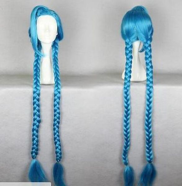 

lol jinks blue color long 130cm braids anime cosplay wigs013709673, Black