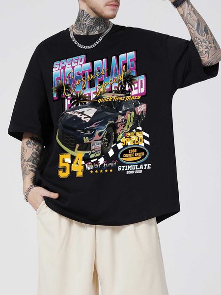 

men's fashion guys car letter graphic shoulder, White;black