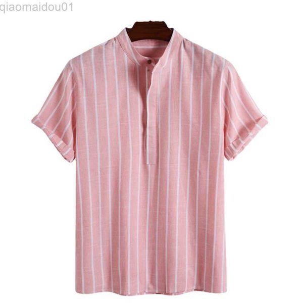 

men's casual shirts summer spring 2023 casual men striped blouse shirts male turn down collar short sleeve button loose sand beach l23, White;black