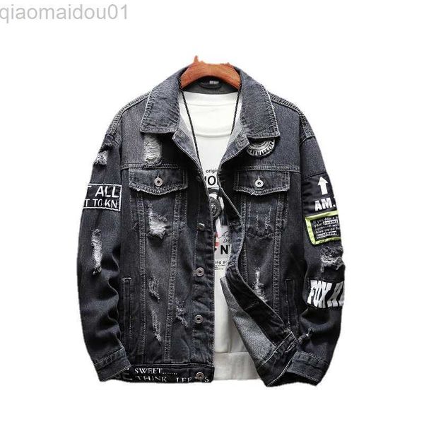 

men's jackets mens denim jackets and coats holes denim coats new fashion men spring autumn loose casual jean jackets outwear denim jack, Black;brown