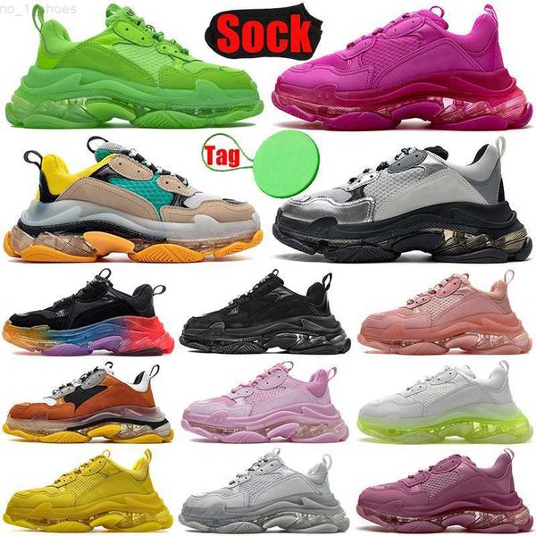 

designer shoes triple s clear sole for yellow pink green men women casual platform sneakers black white mens trainers shoe luxury plate-form