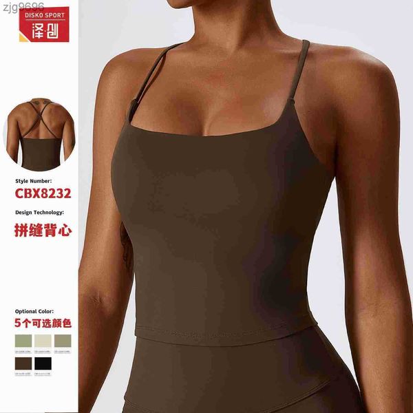 

2023 designer zechuang naked beauty back yoga vest women's inner layer outer wear sports bra running fitness vest women 8232, White
