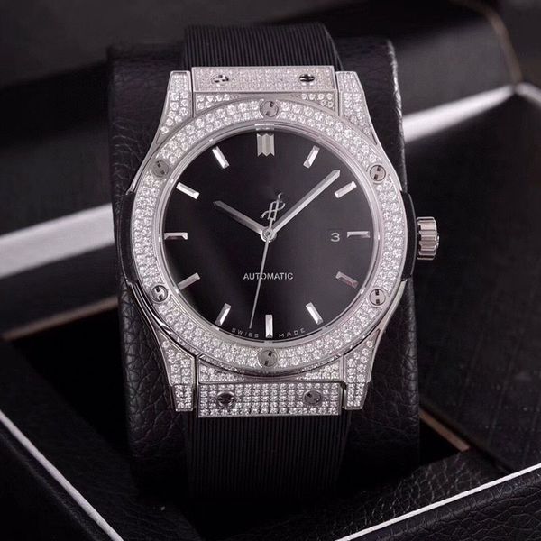 

automatic luxury 42mm men watches full diamond wristwatches lovers classic square mens watch, Slivery;brown