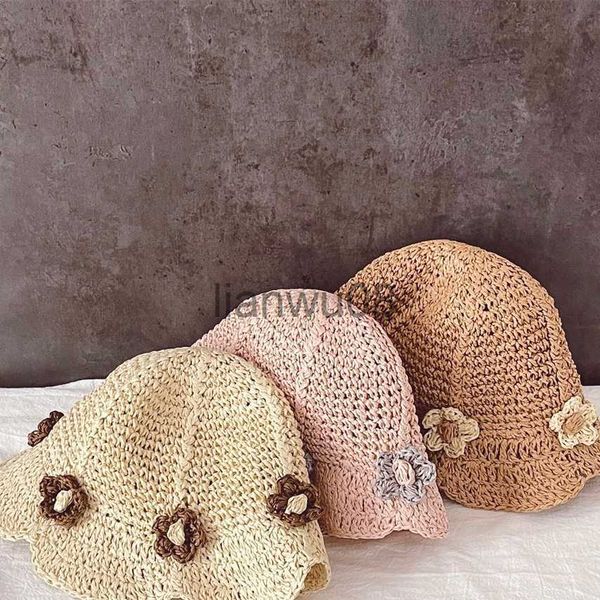 

caps hats pastoral style handwoven straw kids bucket hat forest flowers child girl breathable fisherman cap sombrero beach straw hat x0810, Yellow