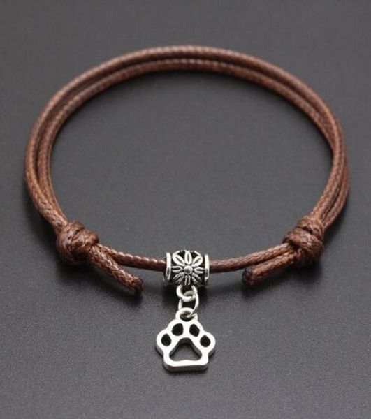 

20pcs lucky paw print charms handmade red wax string cord lucky bracelets pulseras bangle for women men bracelet fashion jewelry4908822, Golden;silver