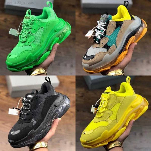 

luxury triple s crystal sole casual shoes men women clear sole neon green yellow rainbow black white mens designer sneakers