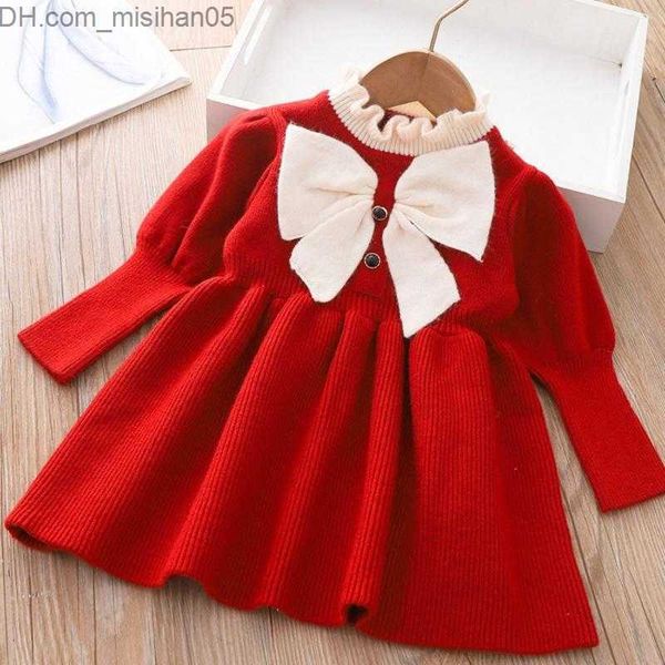 

girl's dresses girl's dresses sweet winter autumn girls princess kids children baby infants knitting dress bow puff long sleeve kn, Red;yellow