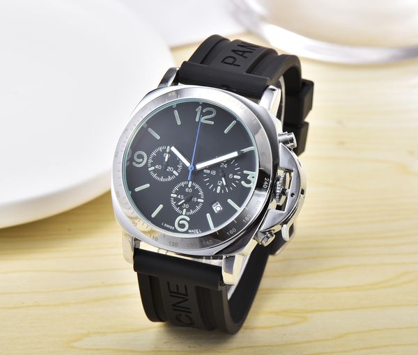 

paner 2023 luxury chronograph clock designer watches quartz watch men's stainless steel case watch black rubber band p-6, Slivery;golden