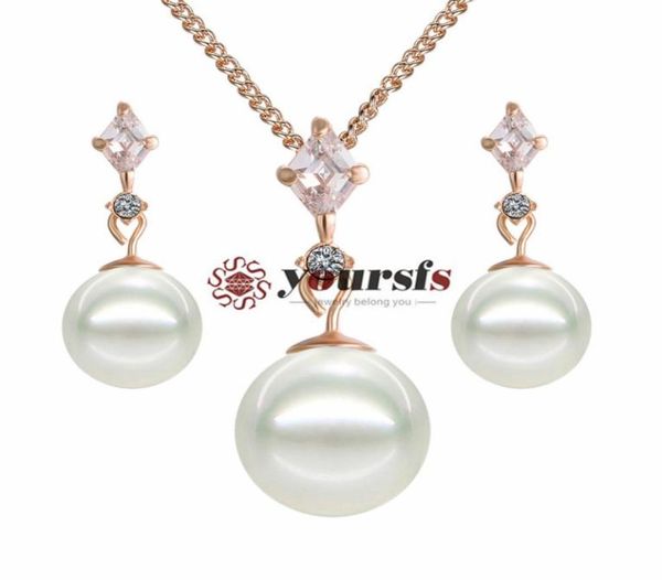 

yoursfs 18k rose gold plated ladyhood pearl necklace and hoop earring use austrian crystal bridal jewelry set8588909, Black