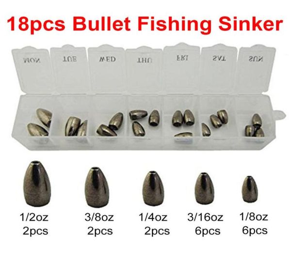 

18pcs 100 tungsten bullet fishing sinker for texas rig plastic worm weights casting bank sinkers set with box fishing tackle8922249