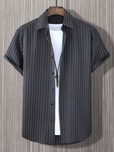 

men's fashion homme men striped button front shirt without, White;black