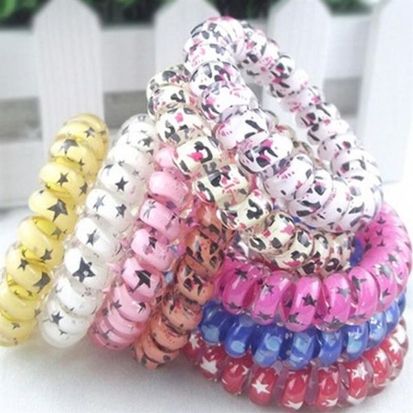 

mixed color leopard star hair rings telephone wire elastics bobbles hair tie bands kids hair accessories can used as bracele238e, Pink