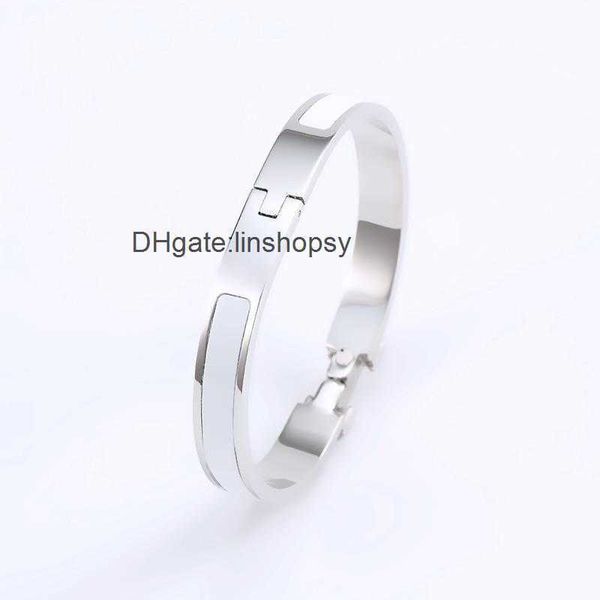 

designer bracelet aijia h enamel letter narrow version 8mm rose gold couple simple handpiece titanium steel m9ni, Black