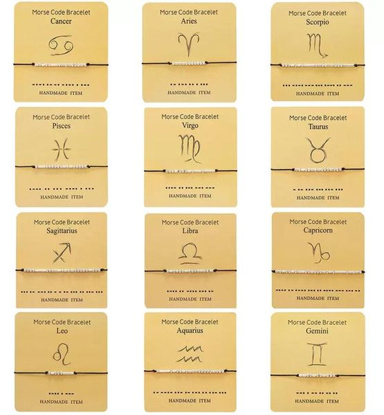 

new charm morse code beaded 12 constellation bracelet handmade braided adjustable black rope bracelet friendship birthday gift7541447, Golden;silver