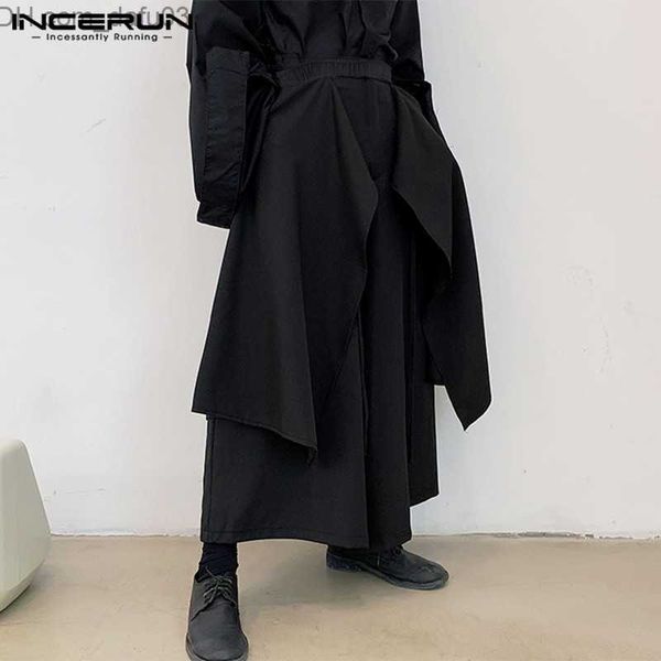 

men's pants men's wide leg pants solid jogger street clothing elastic waist 2023 irregular skin trousers men's loose punk pan, Black